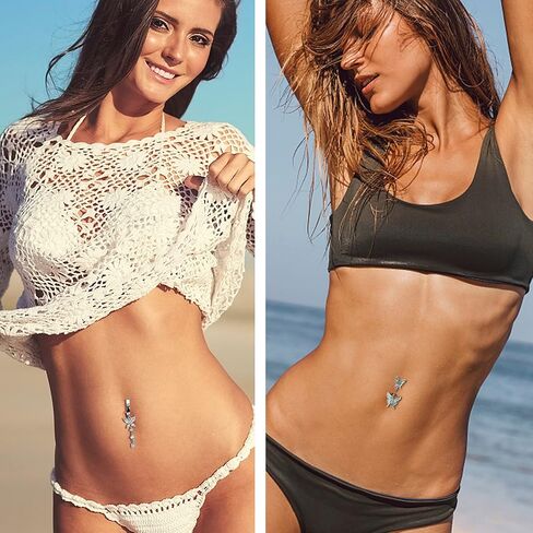 Fansilver 14G حلقات زر البطن الجراحية الصلب الفرس حلقات زر البطن المتدلية تشيكوسلوفاكيا حلقات السرة للنساء لطيف فراشة عين الشر القلب زر البطن ثقب الحديد مجوهرات الجسم in Kuwait