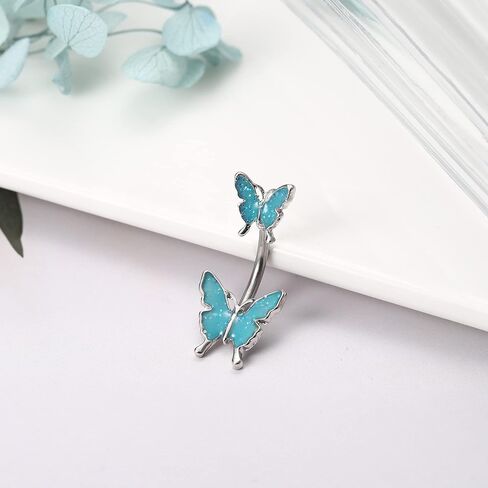 Fansilver 14G حلقات زر البطن الجراحية الصلب الفرس حلقات زر البطن المتدلية تشيكوسلوفاكيا حلقات السرة للنساء لطيف فراشة عين الشر القلب زر البطن ثقب الحديد مجوهرات الجسم in Kuwait