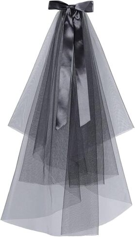 Ursumy Black Lace Veil Short Bridal Veils Bowknot Halloween Brides Soft Tulle Bridal Veils with Comb in Saudi Arabia