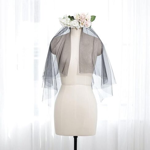 Ursumy Black Lace Veil Short Bridal Veils Bowknot Halloween Brides Soft Tulle Bridal Veils with Comb in Saudi Arabia