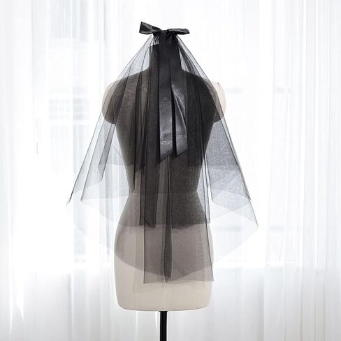 Ursumy Black Lace Veil Short Bridal Veils Bowknot Halloween Brides Soft Tulle Bridal Veils with Comb in Saudi Arabia