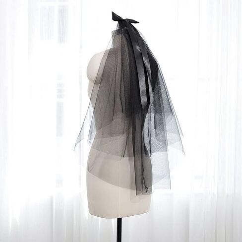 Ursumy Black Lace Veil Short Bridal Veils Bowknot Halloween Brides Soft Tulle Bridal Veils with Comb in Saudi Arabia