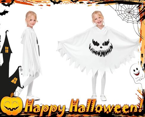 QUJQOM Ghost Costume Kid White Ghost Boo Toddler Halloween Costume Glow in Dark Hooded Cloak Spooky Trick or Treating Cosplay in Kuwait