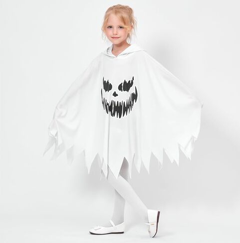 QUJQOM Ghost Costume Kid White Ghost Boo Toddler Halloween Costume Glow in Dark Hooded Cloak Spooky Trick or Treating Cosplay in Kuwait