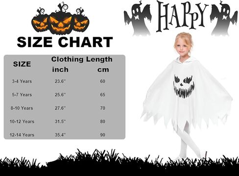 QUJQOM Ghost Costume Kid White Ghost Boo Toddler Halloween Costume Glow in Dark Hooded Cloak Spooky Trick or Treating Cosplay in Kuwait