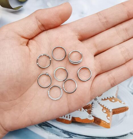 FIRAZIO 8 قطع 16 جرام من الفولاذ الجراحي المفصلي حلقة الأنف للنساء تشيكوسلوفاكيا الحاجز الفرس الجزء حلقات الأنف حلقات الغضروف أقراط اللولب الزنمة محارة الشفاه الأنف Daith ثقب المجوهرات 8 مم 10 مم in Kuwait