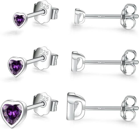 Sterling Silver Small Stud Earrings for Women Men Girls, 3 Pairs of Tiny Heart Shaped Cubic Zirconia Earrings White Gold Plated CZ Cartilage Tragus Earrings(2mm/3mm/4mm) in Saudi Arabia
