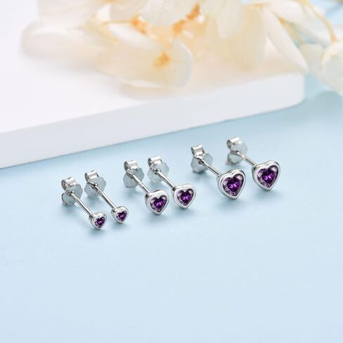Sterling Silver Small Stud Earrings for Women Men Girls, 3 Pairs of Tiny Heart Shaped Cubic Zirconia Earrings White Gold Plated CZ Cartilage Tragus Earrings(2mm/3mm/4mm) in Saudi Arabia