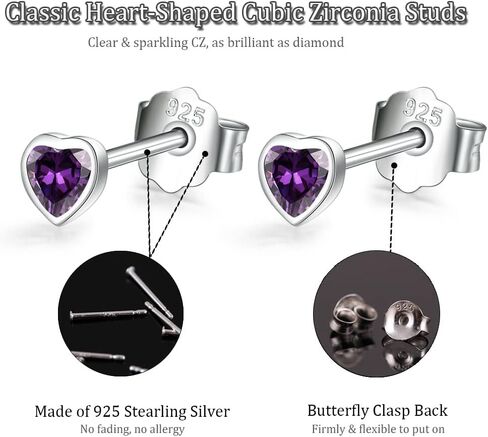 Sterling Silver Small Stud Earrings for Women Men Girls, 3 Pairs of Tiny Heart Shaped Cubic Zirconia Earrings White Gold Plated CZ Cartilage Tragus Earrings(2mm/3mm/4mm) in Saudi Arabia