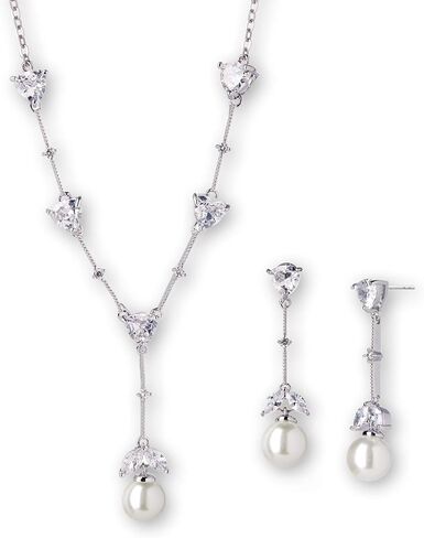 Mariell Cubic Zirconia & Ivory Pearl Bridal Necklace and Earrings Jewelry Set for Wedding & Bridesmaids in Saudi Arabia