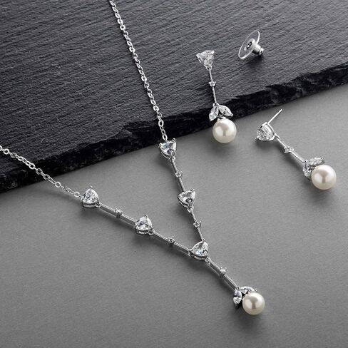 Mariell Cubic Zirconia & Ivory Pearl Bridal Necklace and Earrings Jewelry Set for Wedding & Bridesmaids in Saudi Arabia