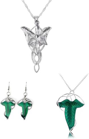 3 قطع مجموعة واحدة من لورد أوف ذا رينغز أروين ايفنستار قلادة أوراق خضراء وأقراط متدلى 925 فضة مطلي أبيض 3 أمبير زركونيا الجنية الأميرة الشفق ستار قلادة in Kuwait