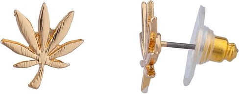 مجموعة إكسسوارات LUX ACCESSORIES قلادة وأقراط برمز عشبة الماريجوانا الذهبية in Saudi Arabia
