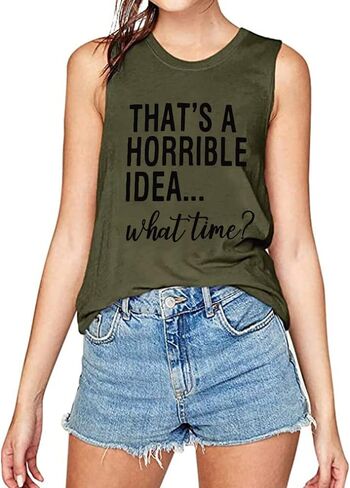 Thats A Horrible Idea What Time T Shirt Womens Cute Funny Saying Letter Print Party Shirt Graphic Tee Tops in Kuwait