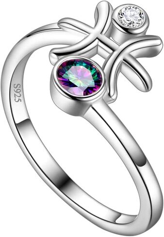 Adjustable Zodiac Sign Ring 925 Sterling Silver Fine Jewelry Gifts Rainbow Mystic Topaz Zirconia 12 Constellation Ring Astrology Cute Scorpio Ring Celestial Zodiac Jewelry Birthday Christmas Gifts for Women Girls in Kuwait