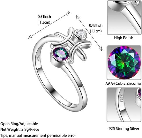 Adjustable Zodiac Sign Ring 925 Sterling Silver Fine Jewelry Gifts Rainbow Mystic Topaz Zirconia 12 Constellation Ring Astrology Cute Scorpio Ring Celestial Zodiac Jewelry Birthday Christmas Gifts for Women Girls in Kuwait