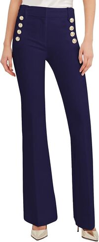 Famulily Womens Classy High Waist Double Breasted Flared Sailor Trousers Pants with Hide Zipper in Kuwait