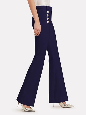 Famulily Womens Classy High Waist Double Breasted Flared Sailor Trousers Pants with Hide Zipper in Kuwait