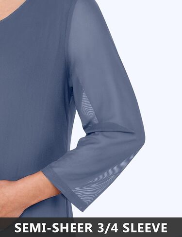 مويسي بلوزة تونيك أنيقة للنساء 3/4 كم بحافة غير متساوية بلوزة شبكية أنيقة in Kuwait