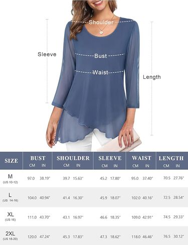 مويسي بلوزة تونيك أنيقة للنساء 3/4 كم بحافة غير متساوية بلوزة شبكية أنيقة in Kuwait