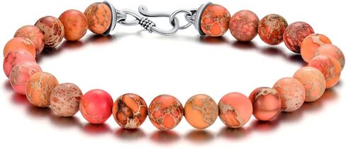Seiyang Men's Beaded Bracelets Gifts Mens Bracelet of 8mm Natural Pattern Stone with Sterling Silver Design S Hooks Clasp (with Gift Box) in Saudi Arabia