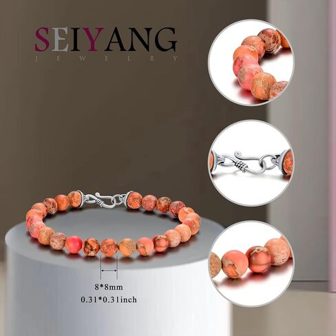 Seiyang Men's Beaded Bracelets Gifts Mens Bracelet of 8mm Natural Pattern Stone with Sterling Silver Design S Hooks Clasp (with Gift Box) in Saudi Arabia