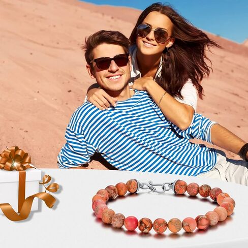 Seiyang Men's Beaded Bracelets Gifts Mens Bracelet of 8mm Natural Pattern Stone with Sterling Silver Design S Hooks Clasp (with Gift Box) in Saudi Arabia