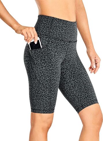 CRZ YOGA Women's Naked Feeling Long Biker Shorts - 10'' High Waisted Workout Gym Running Spandex Shorts Side Pockets in Kuwait