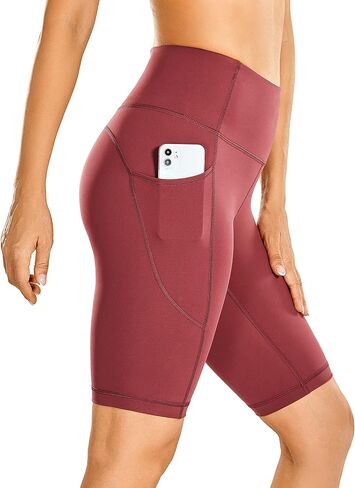 CRZ YOGA Women's Naked Feeling Long Biker Shorts - 10'' High Waisted Workout Gym Running Spandex Shorts Side Pockets in Kuwait