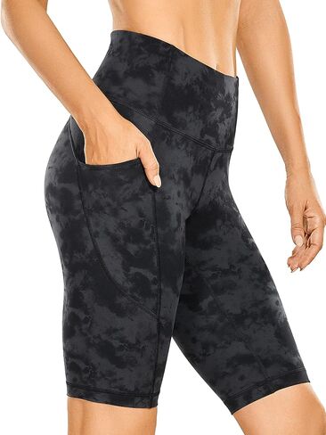 CRZ YOGA Women's Naked Feeling Long Biker Shorts - 10'' High Waisted Workout Gym Running Spandex Shorts Side Pockets in Kuwait