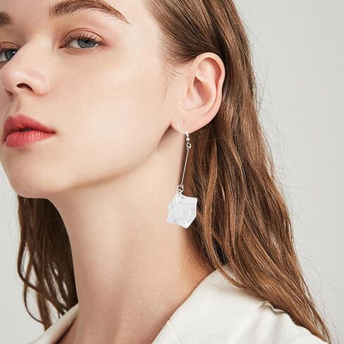 YUNXI Creative Transparent Ice Cubes Dangle Earrings Acrylic Irregular Simple Funny Hot Summer Jewelry for Women Girls in Kuwait