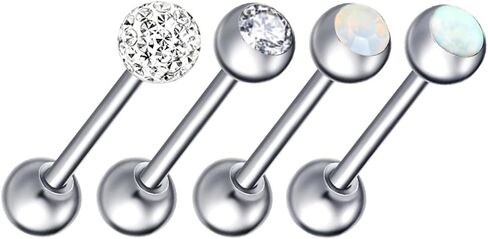 Heuvipens 4pc F136 Titanium Steel Multi CZ Crystal Opal Ball Barbell Bar Tongue Ring Stud Nipple Body Piercing Jewelry in Saudi Arabia