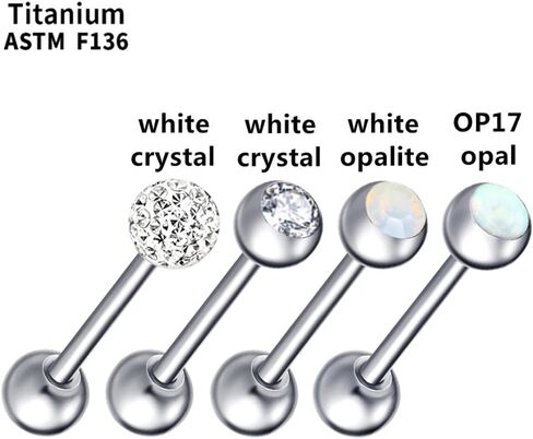 Heuvipens 4pc F136 Titanium Steel Multi CZ Crystal Opal Ball Barbell Bar Tongue Ring Stud Nipple Body Piercing Jewelry in Saudi Arabia