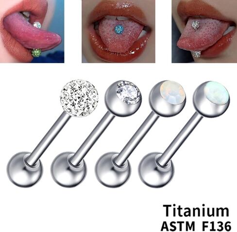 Heuvipens 4pc F136 Titanium Steel Multi CZ Crystal Opal Ball Barbell Bar Tongue Ring Stud Nipple Body Piercing Jewelry in Saudi Arabia