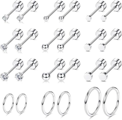 LOYALLOOK 12Pairs Cartilage Earrings Tiny Stud Earring for Women Gold Plated Stainless Steel Earrings set Sets for Multiple Piercing Small Hoop Huggie Earrings CZ Ball Flat Back Earrings in Kuwait