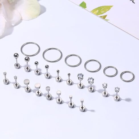LOYALLOOK 12Pairs Cartilage Earrings Tiny Stud Earring for Women Gold Plated Stainless Steel Earrings set Sets for Multiple Piercing Small Hoop Huggie Earrings CZ Ball Flat Back Earrings in Kuwait