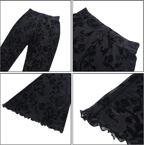 Women Rave Sheer Mesh Shiny Pants Flared High Waist Bell Bottom Pants for Party Dance Festival in Kuwait