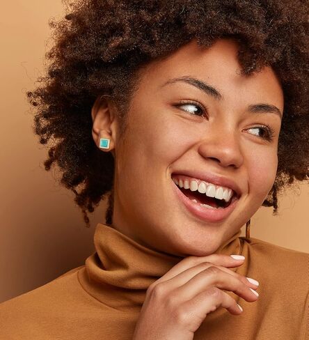 أقراط BTOYM باللون الفيروزي 18 قيراط مطلية بالذهب 925 من الفضة الإسترليني دائرية/مثلث/مربع/أقراط على شكل قلب مع مكعب زركونيا أقراط أحجار كريمة أنيقة للنساء والفتيات in Kuwait