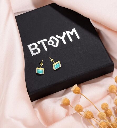 أقراط BTOYM باللون الفيروزي 18 قيراط مطلية بالذهب 925 من الفضة الإسترليني دائرية/مثلث/مربع/أقراط على شكل قلب مع مكعب زركونيا أقراط أحجار كريمة أنيقة للنساء والفتيات in Kuwait