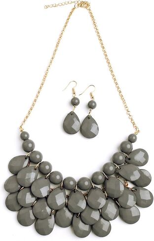 RIAH FASHION Chunky Acrylic Jewel Cluster Floating Bubble Statement Necklace - Teardrop Dangle Layered Bib Collar in Kuwait