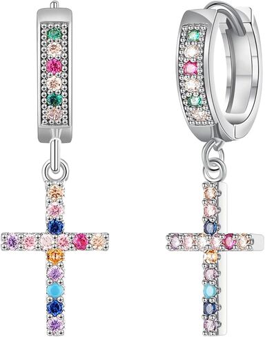 أقراط متقاطعة مطلية بالذهب 18 قيراط مع الزركونيوم الملون للنساء والرجال أقراط حلقية متقاطعة متدلية على شكل قلب سبايك متقاطع أولي أقراط الكفة هوجي الحد الأدنى من المجوهرات للنساء والفتيات in Kuwait