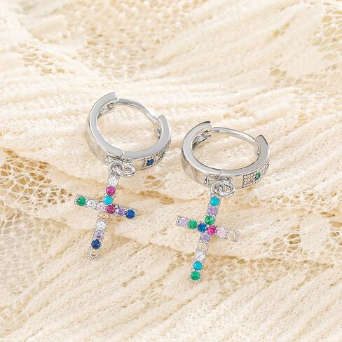 أقراط متقاطعة مطلية بالذهب 18 قيراط مع الزركونيوم الملون للنساء والرجال أقراط حلقية متقاطعة متدلية على شكل قلب سبايك متقاطع أولي أقراط الكفة هوجي الحد الأدنى من المجوهرات للنساء والفتيات in Kuwait