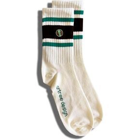 ARTREE Retro Beige Off White Stripe Unisex Casual Tube Socks Cotton College Style Stretchy Vintage Crew Socks Stripes