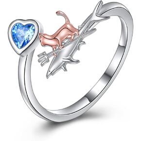YFN Size 7 Cat Shark Ring 925 Sterling Silver Cat Riding Shark Adjustable Open Ring Shark Jewelry For Women Girls Shark Gifts For Shark Lovers in Kuwait