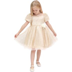 Lilax Little Girls Glitter Tulle Dress, Sparkle Polka Dots Princess Gown
