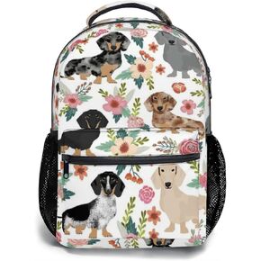 Giwawa Dachshund Dog Flower Backpack for Kids Girls Boys Cute Puppy Animal Floral Print School Bags Bookbag with Multiple Pockets for Student Laptop Travel Sports Women Men