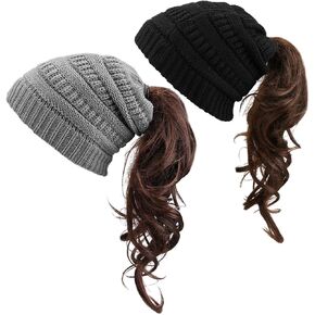 KRATARC Winter Warm Knit Ponytail Hat Beanie Tail Cap for Runner Women Youth Girl in Kuwait
