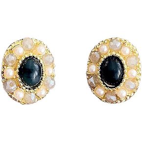 أقراط من الأكريليك البيضاوي القديم من سيفينستون، أقراط قصر من اللؤلؤ المقلد والحجر الخام مجوهرات للنساء والفتيات in Kuwait