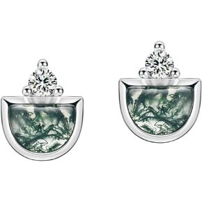 Michooyel Natural Moss Agate Earrings for Women 925 Sterling Silver Aquatic Agate Gemstone Stud Earrings Jewelry Gift