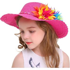 Bienvenu Kids Girls Multi-Colors Large Brim Flower Beach Straw Sun Hats